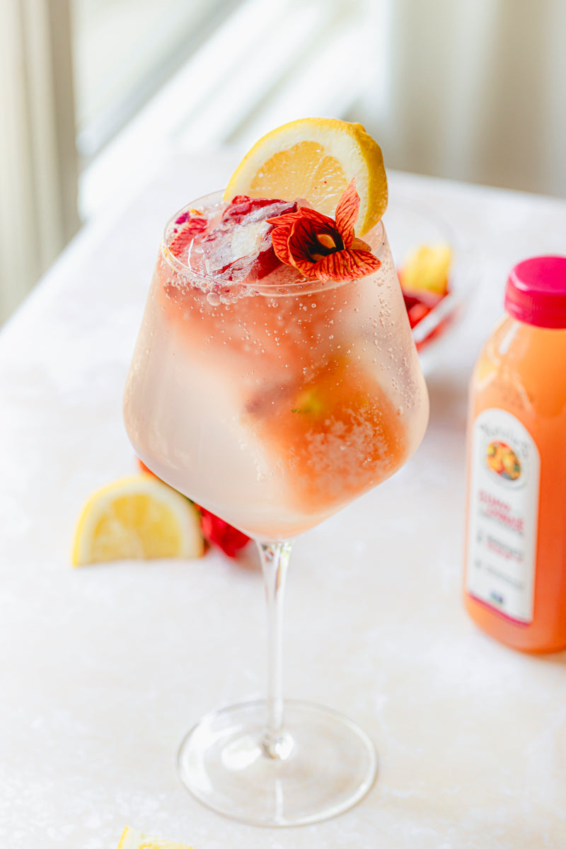 Guava Lemonade Hibiscus Ice Cubes with Sparkling Water