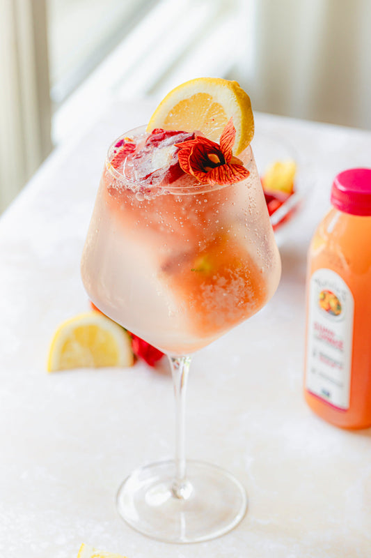 Guava Lemonade Hibiscus Ice Cubes with Sparkling Water